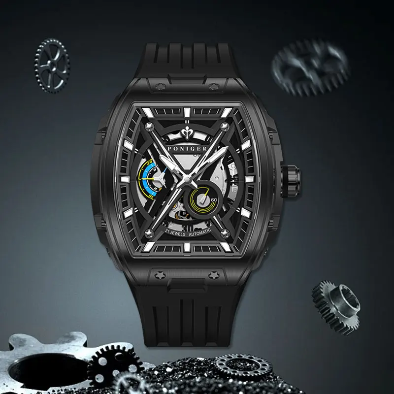 Poniger 46MM Automatic Movement Mechanical Men's Watches Fashion Multi-Function Stainless Steel 50M Waterproof reloj hombre P616