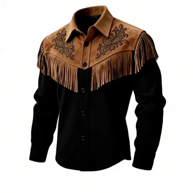 A Trendy Brown Fringed Leather Fleece Relaxation Jacket with A Unique Design Sense Retro Stylish Top Trend for Autumn and Winter