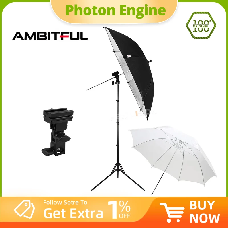 

4 Section 180cm Folding Light Stand + 33" Soft light & Reflective Umbrella + Hot Shoe Adapter + Carrying Bag