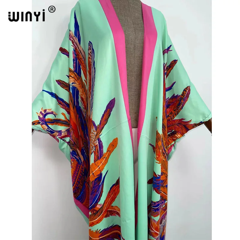 WINYI 2022 Oversized Beach Kimono With Sashes Bohemian Vintage Slim Sexy Long Cardigan Women Big Sleeve sukienka Fringe Cover-Up