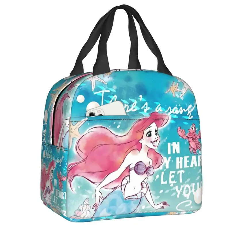 

Custom The Little Mermaid Resuable Lunch Boxes for Women Leakproof Fashion Film Thermal Cooler Food Insulated Lunch Bag School