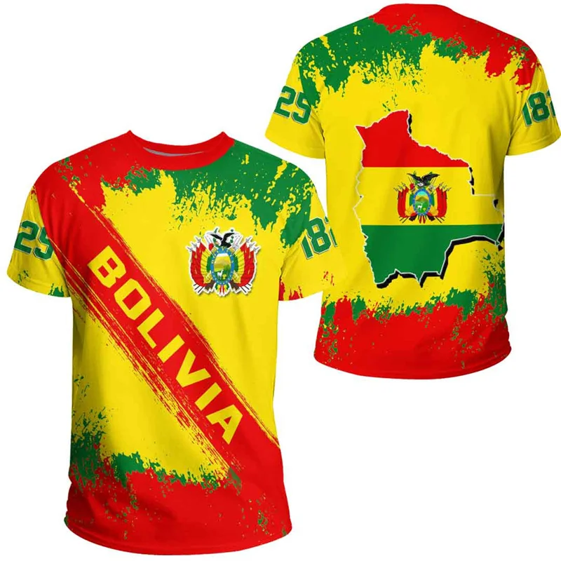 Bolivia Flag 3D Printing Sports T-shirt Bolivian Summer Outdoor Outdoor Casual Bolivia National Emblem Graphic Tee Shirts 2024