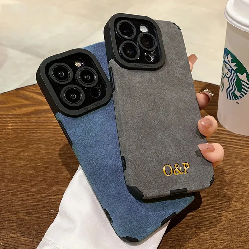 Personalisierte Luxus-Leder-Lammfell-stoßfeste Hülle für iPhone 16, 15, 14, 13, 12, 11, Pro Max, individueller Name, DIY-Abdeckung 17 Pro Max