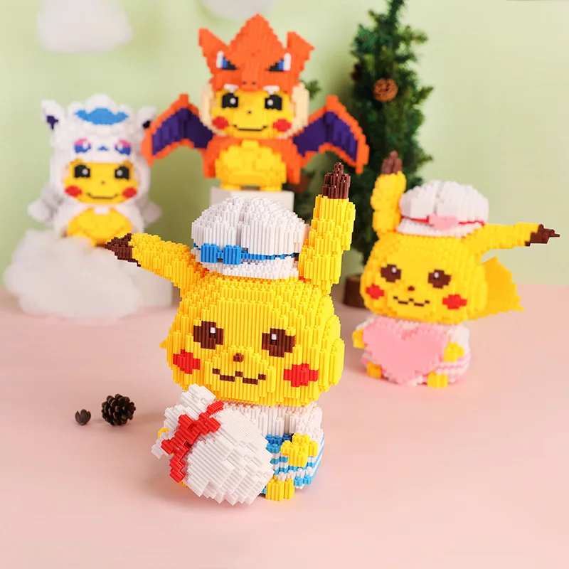 Super Huge Pokemon Anime Pikachu Figures Diamond Micro Building Blocks Games Model Bricks Decompression Toys Kids Birthday Gifts