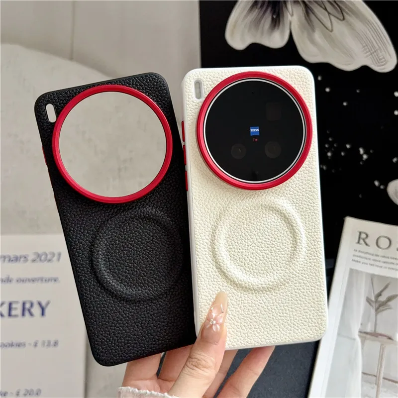 High Quality Lychee Grain Magnetic Leather Case for VIVO X300/200 Ultra Pro S Mini Matte Soft Edge Anti Drop Protective Cover
