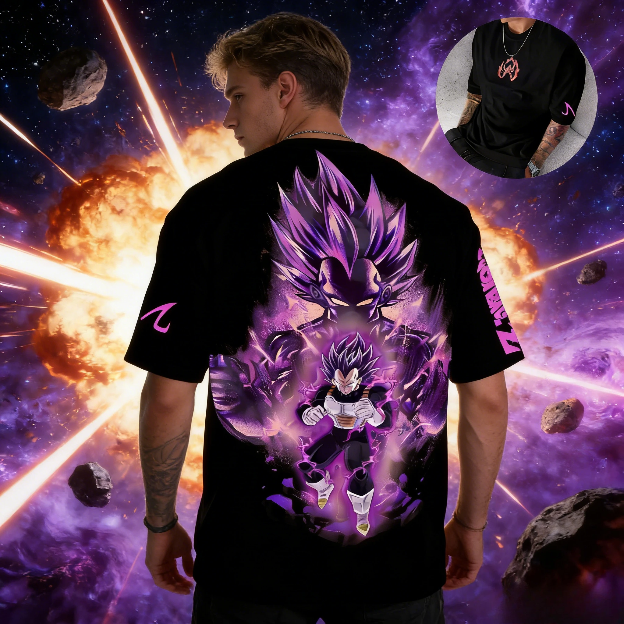 Summer Clothing Ego - 2026年夏 ドラゴンボール ベジータ ウルトラエゴ パープルオーラ ヴィンテージアニメTシャツ