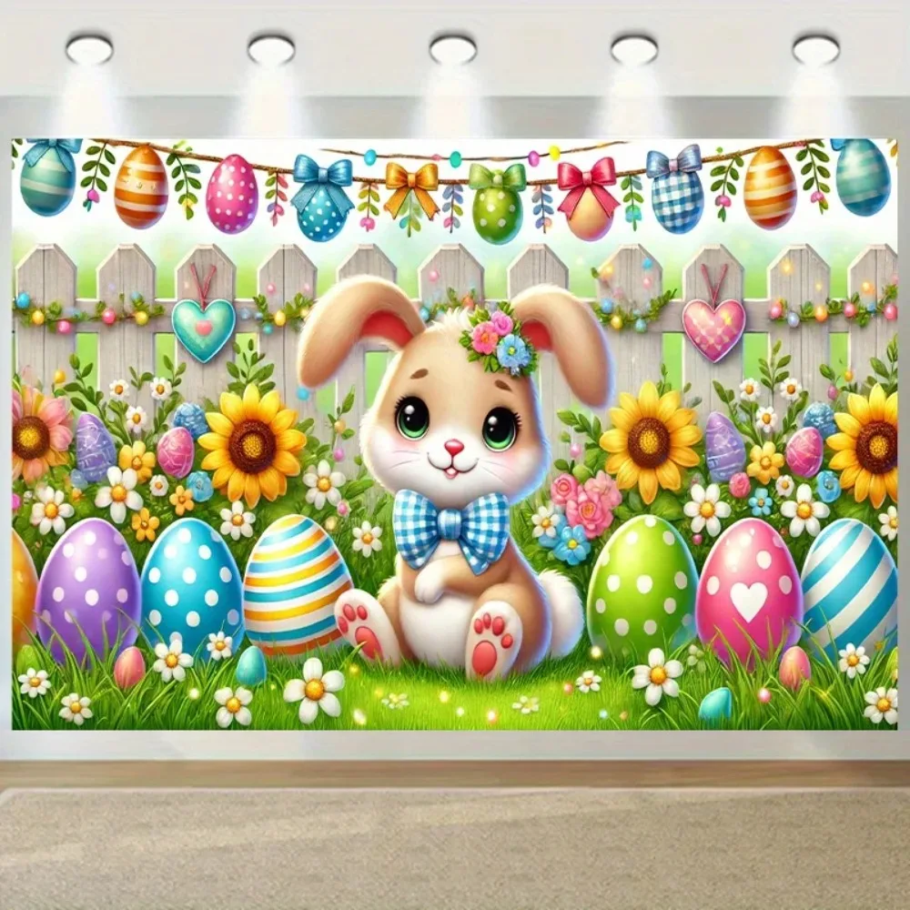 Frühlings-Osterhase-Osterei-Themenbanner-Hintergrund, Kindergeburtstagsparty, Heimdekoration, Fotostudio-Hintergrund