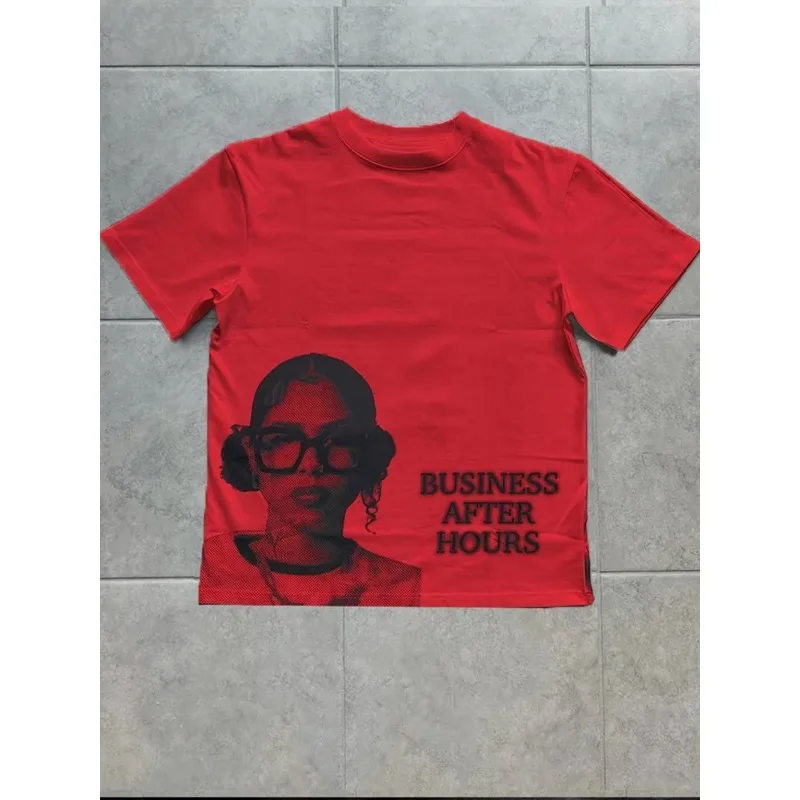 Women's Y2K style patterned T-shirt with the words' Open after work 'written on it, suitable for all seasons