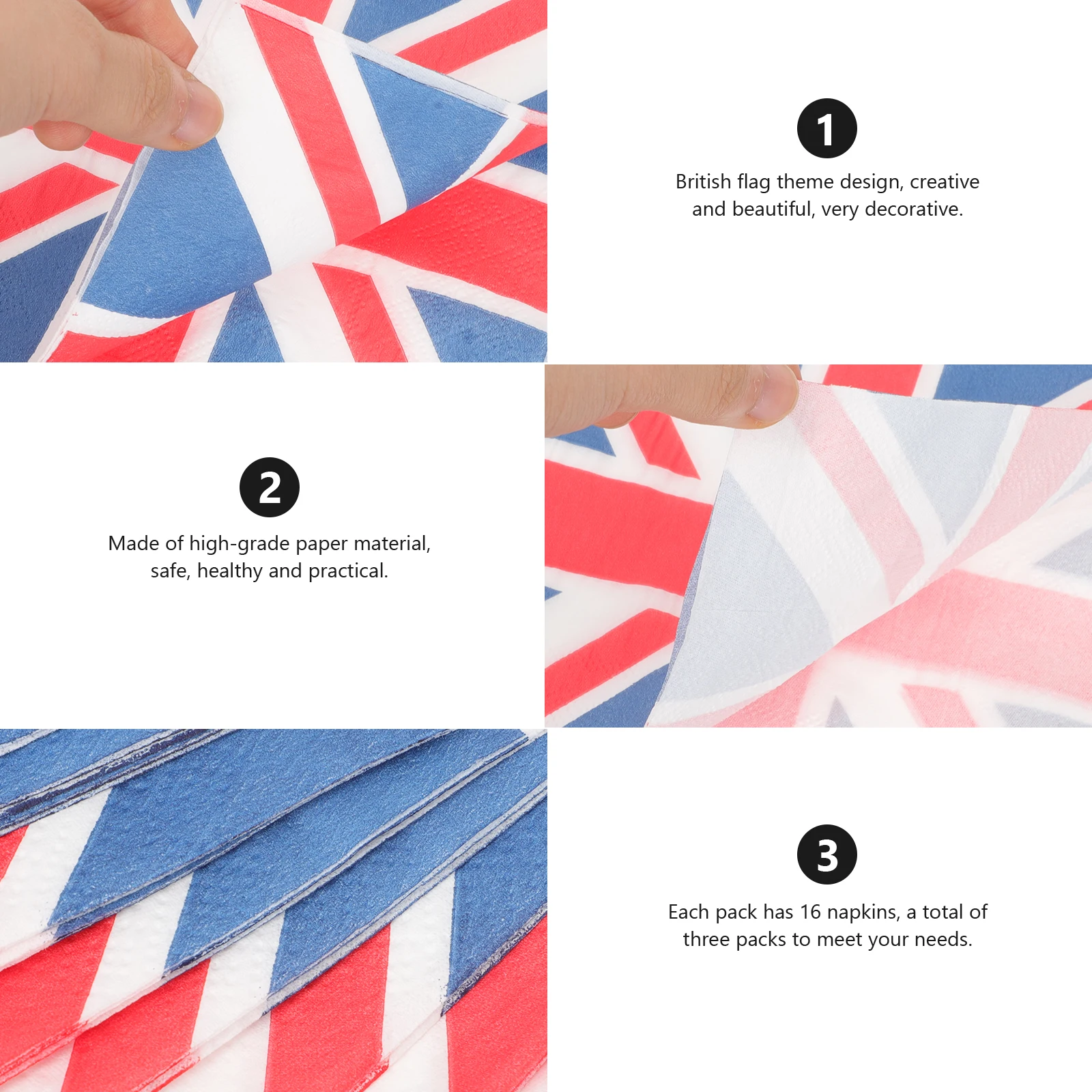

3 Bags Union Jack Paper Napkin Decorative Tissue For Party Supplies Birthday Dinner Graduation Celebration Disposable Kitchen