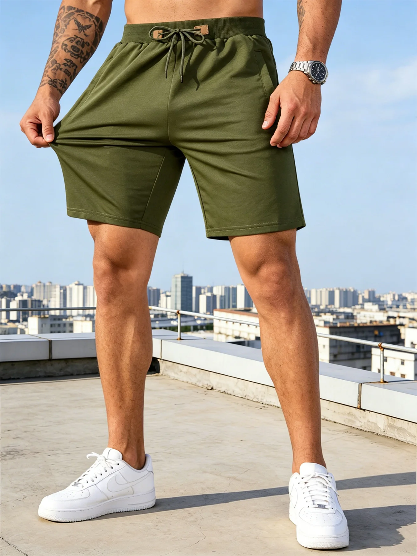 Männer Casual Shorts Neue Sommer Männlichen Mode Beiläufige Kurze männer Einfarbig Fitness Atmungsaktive Shorts Männer Kordelzug Shorts – Detail 6
