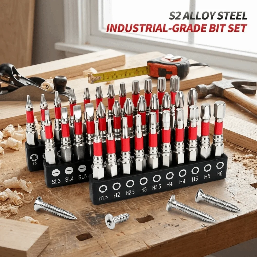 

10/12/34 pcs Non-Slip Magnetic Hex Screwdriver Bits S2 Steel 1/4" Hex Shank Impact Drill Bit Set 50mm Length Magnetic