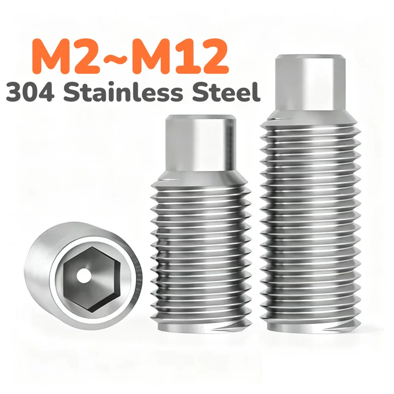 M2 M2.5 M3 M4 M5 M6 M8 M10 M12 304 Stainless Steel Hex Socket Grub Convex End Set Screw Headless Cylinder Hex Grub Screw