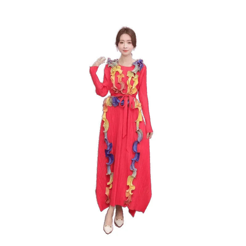 

Heavy Embellied Long Skirt High Waist Ball Gown Loose Fit Evening Dr Wooden Ear Trim adient Color Slimming Empire Waist