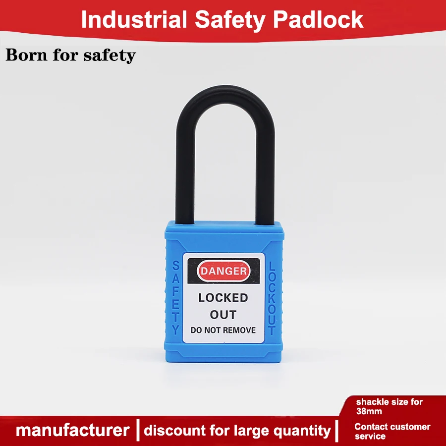 blue Industrial Safety Padlock LOTO lockout Nylon Engineering lock Personal Power lockout 38mm nylon shackle High security