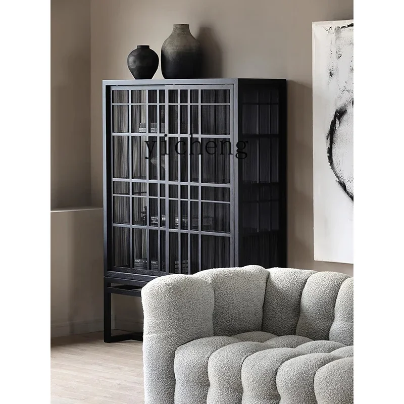 

X5-18 solid wood porch cabinet dining side cabinet retro light luxury living room bookcase wabi sandy wind display cabinet
