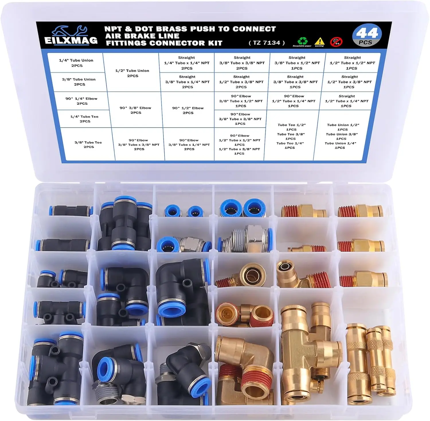 

Комплект фитингов воздушной тормозной магистрали из 44 предметов с резьбой NPT и конструкцией «Push-to-Connect» для автомобильных систем