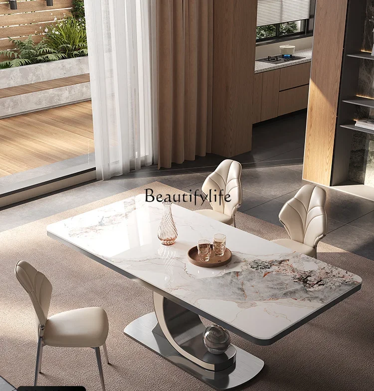 

lxItalian Light Luxury Stone Plate Dining Table Household Restaurant High-End Modern Minimalist Dining Tables and Chairs Set