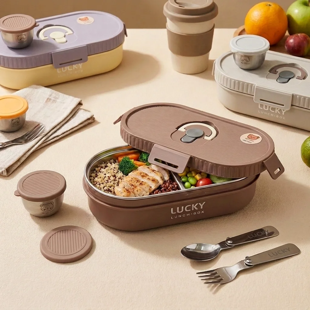 Microwavable 304 Stainless Steel Bento Box Leakproof Portable Lunch Box for Adults Kids Meal Prep Food Storage Containers