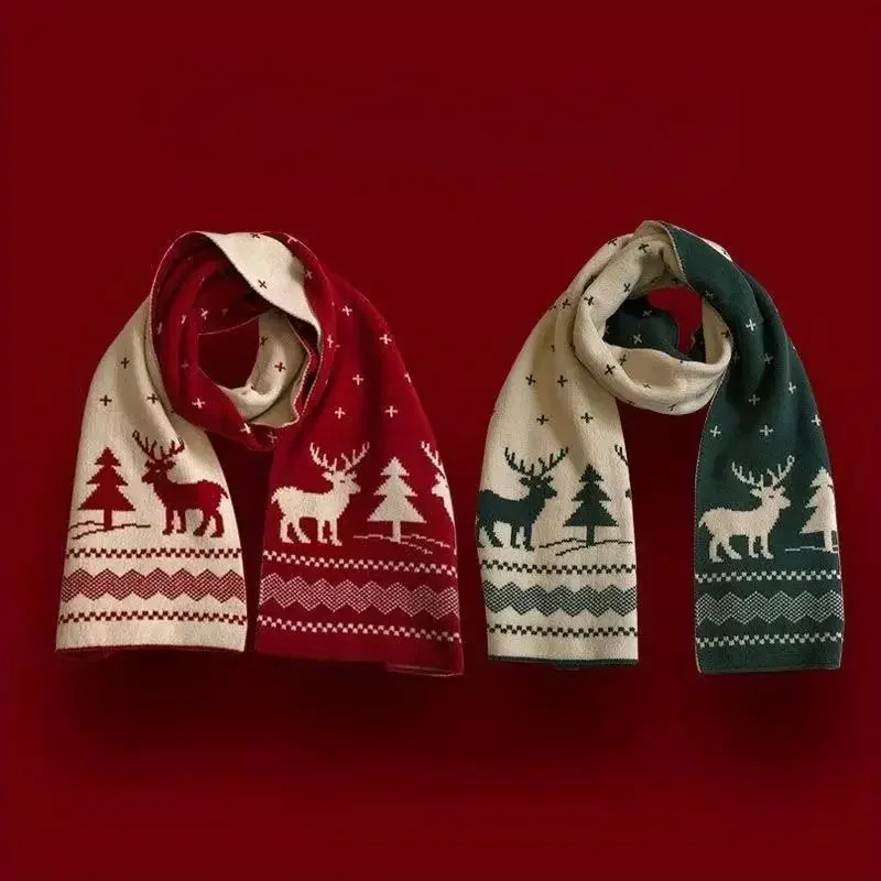 Christmas Red Elk Deer Scarves Cartoon Reindeer Snowflake Warm Scarf Man Woman Christmas Scarves for Women Sweet Girls Gift