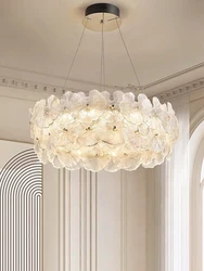 Modern Luxury Lotus Leaf Glass Chandelier Room Decor Led Light Living Dining Bedroom Villa Pendant Lamp Indoor Lighting Fixtures