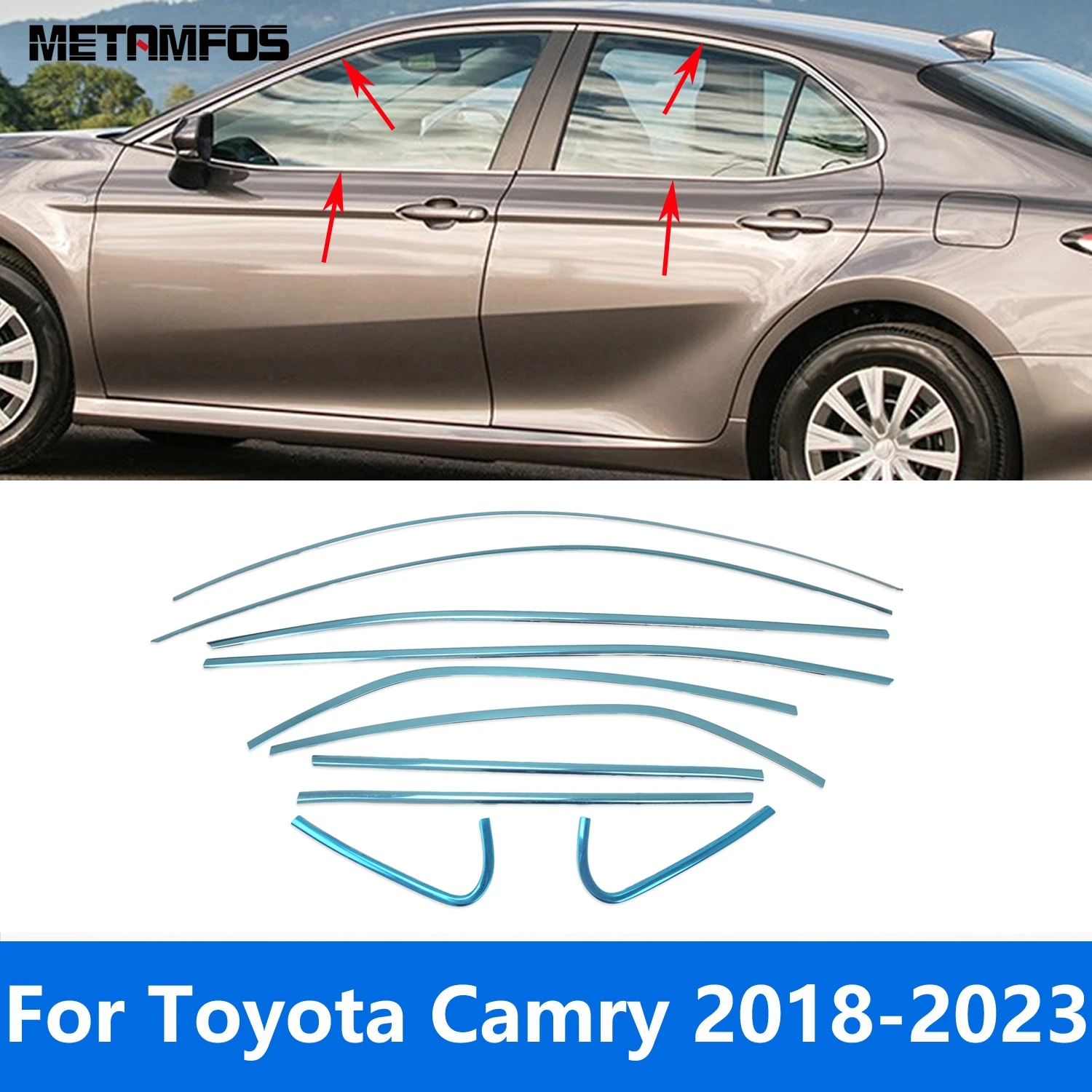 

For Toyota Camry 2018 2019 2020 2021 2022 2023 Upper+Lower Window Sill Frame Strip Cover Trim Sticker Accessories Car Styling