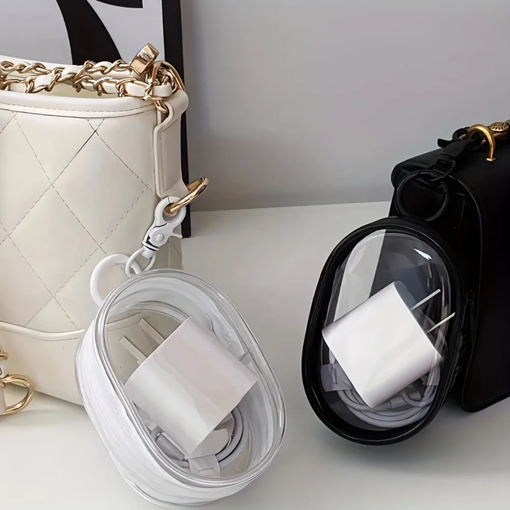 Borsa portaoggetti portatile in PVC trasparente: caricatore portatile per telefono, auricolari, cavi e accessori, custodia per rossetto