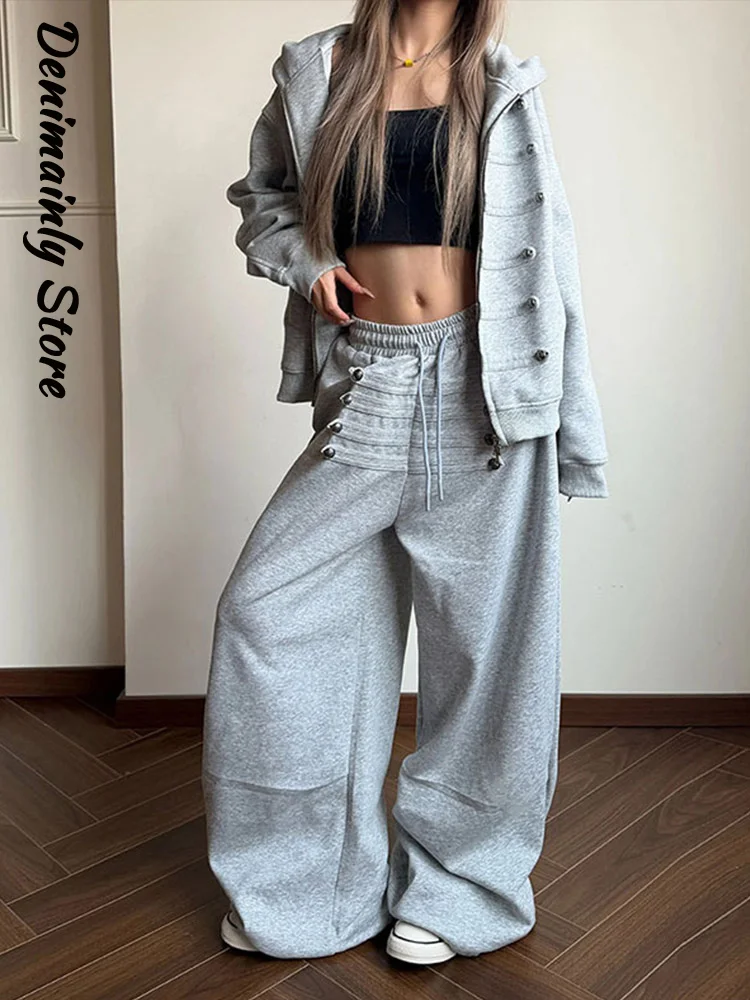 Casual Women's Solid Pant High Elastic Waist Lace Up Buckle Decoration Wide Leg Pants Female 2026 Autumn Lady Street Trouser New