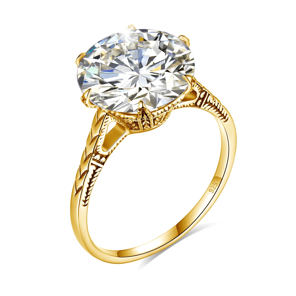 Massiver Rundschliff 12mm 6ct Moissanit-Ring Roségold Silber Mit Zertifikat Luxus-Schmuck für Frauen Zartes Trend-Geschenk für Damen – Detail 8