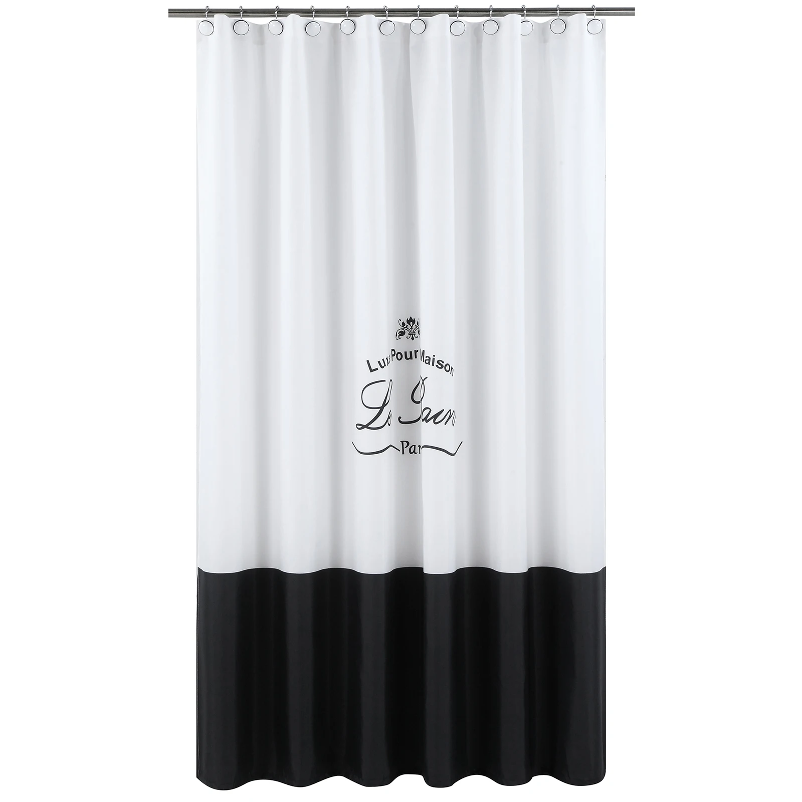 Le Bain White and Black Polyester Waterproof Fabric Fresh Printed Decorative Farmhouse Shower Curtain