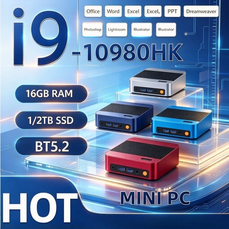 High Performance Mini PC Core i9-10980HK, 16GB RAM, 1TB/2TB SSD, Portable Gaming Desktop, WiFi6 BT5.2, HD Output for Office Game