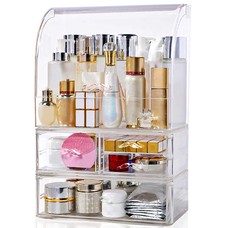 

Cosmetic Organizers,Acrylic Organizer, Anti-Dust Makeup Organizer Box With 3 Layers And Closable Lid, Large Capacity