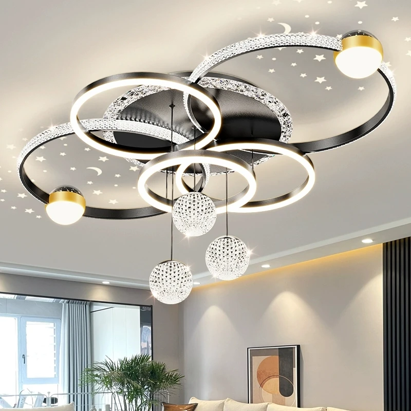 Gold Black White Ceiling Light Starry Sky LED Chandelier Restaurant Lamp Villa Bedroom Interior Decoration Pendant Lamp