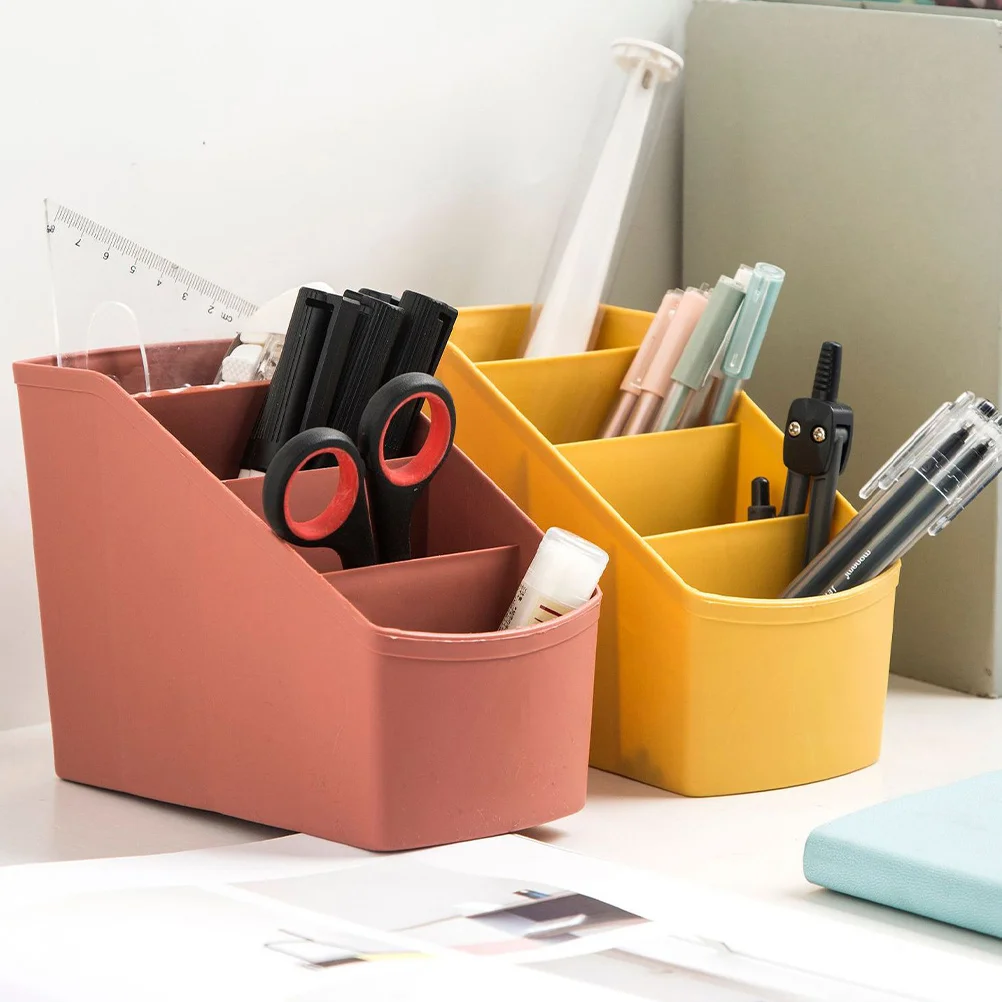 Desk Organizer Remote Control Box Trapezoidal 4 Compartment Makeup Brush Case Storage for Home Office School Supplies