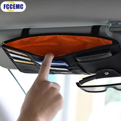 Car Glasses Storage PU Leather Multi-Function Sun Visor Point Organizer Storage Pocket  Auto Sunglasses Holder Cards Organizer