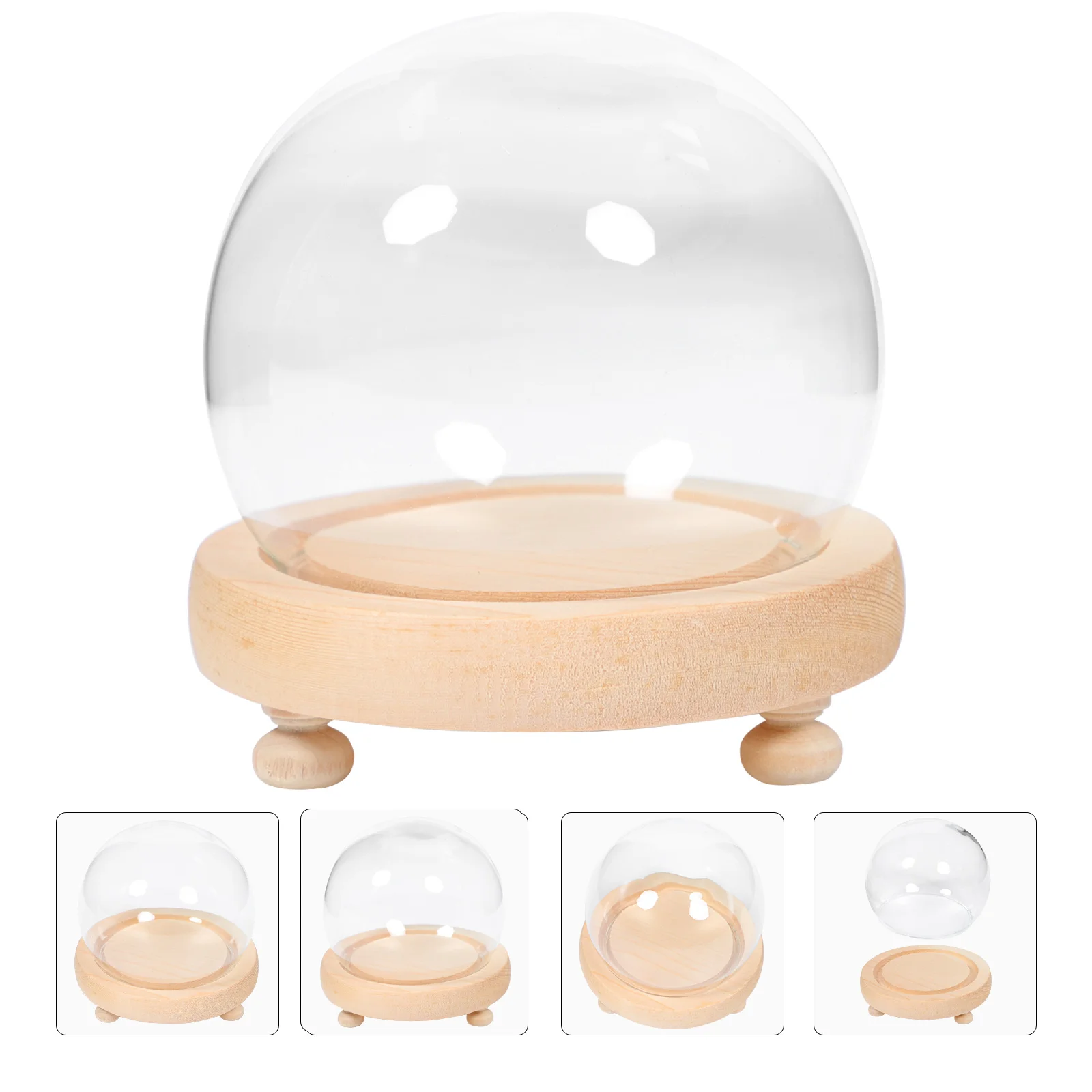 Spherical Glass Cover Lamp Shade Dustproof Preserved Flower Dust-proof Dome Wooden Clear Eternal