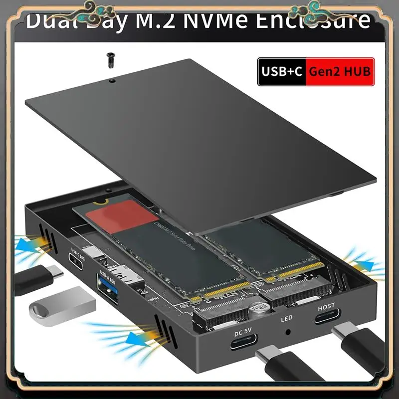 ASMA-2230 M.2 SSD Enclosure 2230 M.2 SSD Case Dual-Bay Aluminum Hard Drive Case For PC And Laptop