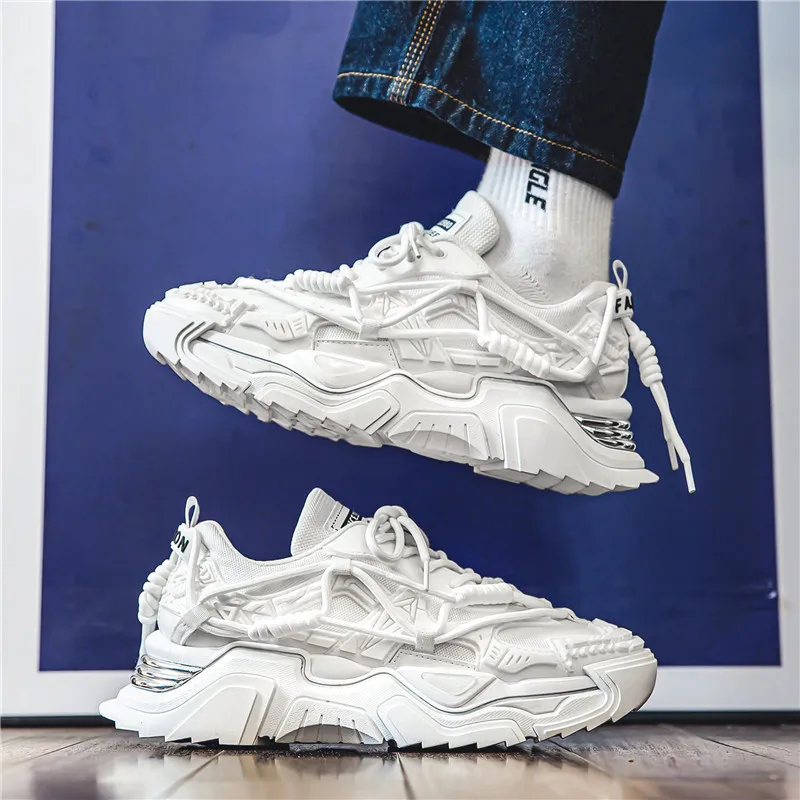 

Men's Chunky Sneakers 2026 New Streetwear Platform Shoes Breathable Mesh Non-slip Casual Running Shoes Fashion Thick Sole Shoes