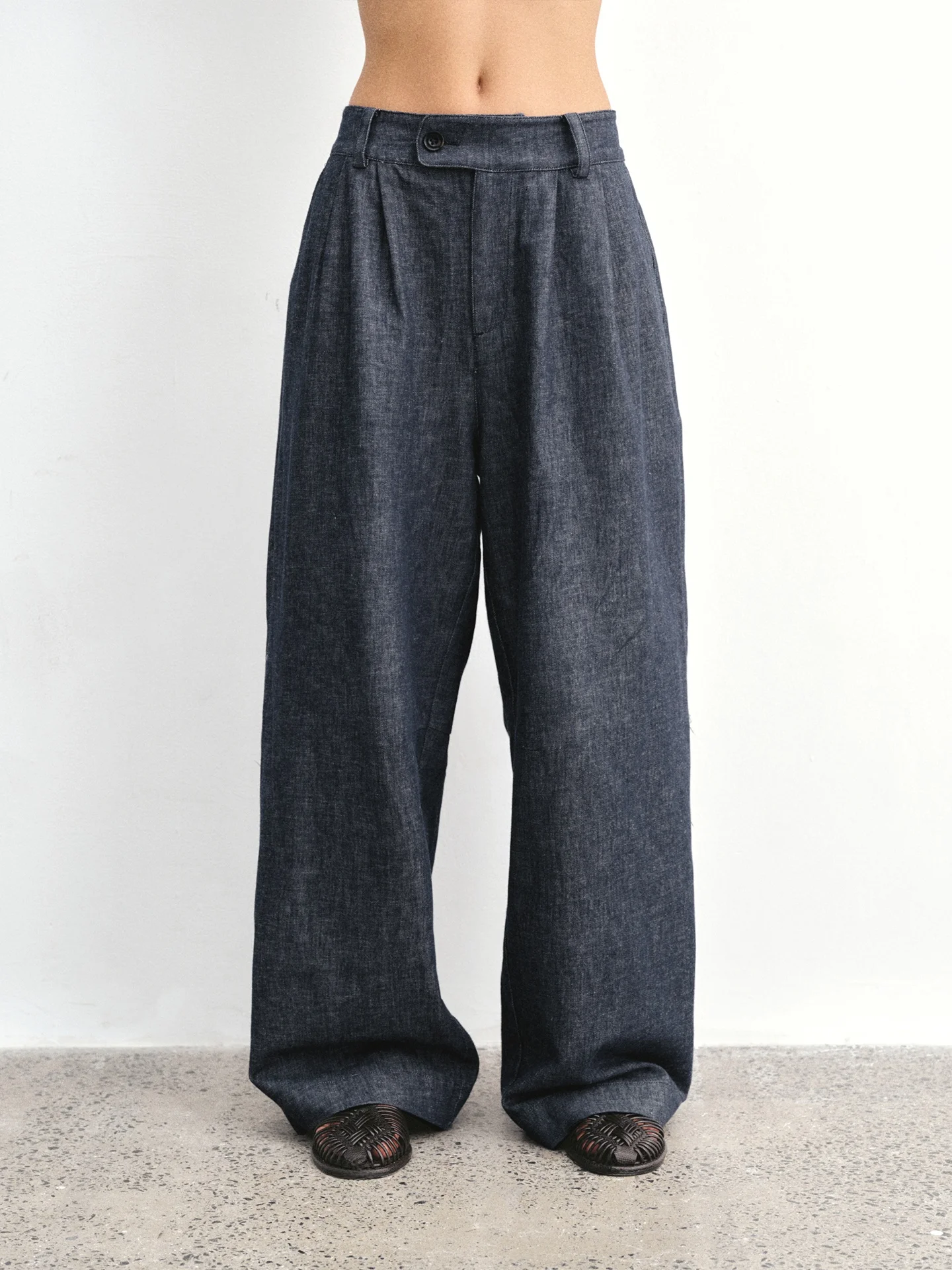 

Spring Summer GORRI Linen Cotton Loose Elastic Vintage Straight Leg Jeans Pants Women's Loose Fit Natural Waist Jeans
