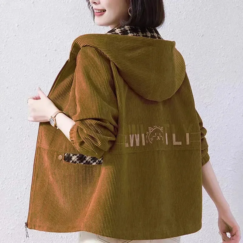 Corduroy Coat Women's New Autumn Winter 2025Mother's Jacket Loose Large Size Outerwear Velvet Warm Casual Ladies Overcoat Blouse