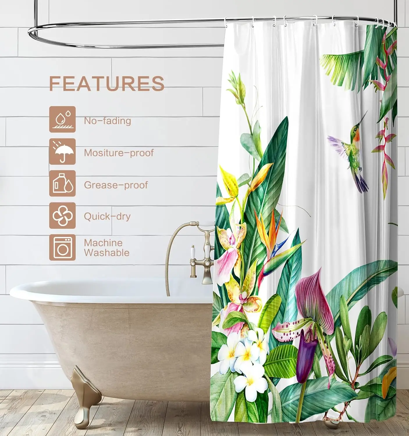 

Занавеска для душа Колибри, летние цветы, кораттин, зеленые растения, водонепроницаемая быстросохнущая занавеска для душа из полиэстера, набор для