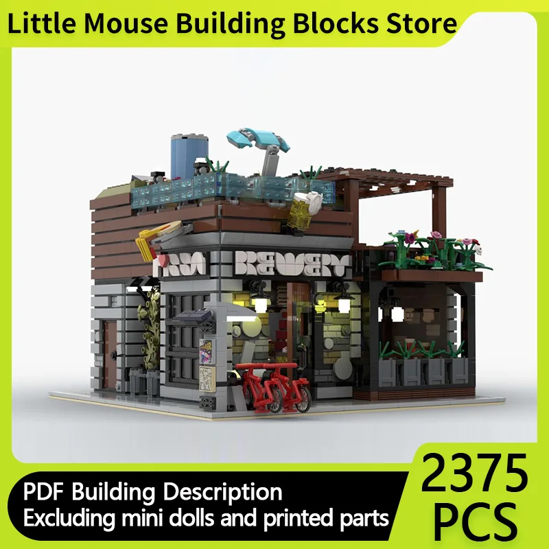 

Модель City Street View MOC, строительные кирпичи, пивоварня и пицца, модульная технология, подарки, праздник, сборка, детские игрушки, костюм