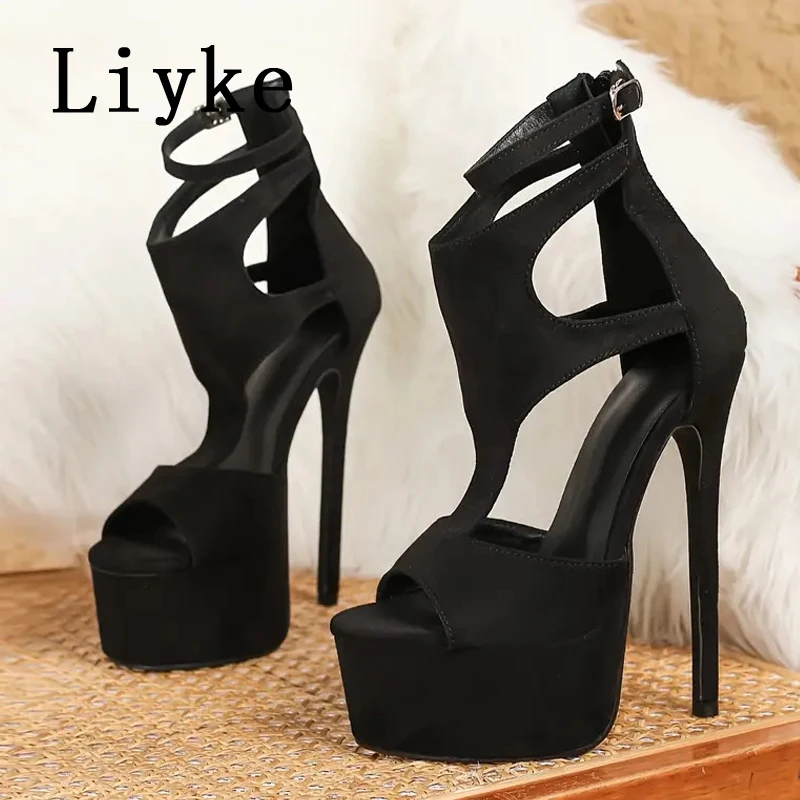Liyke عرض نموذج مثير المتطرفة عالية الكعب صنادل أرضية للنساء موضة البريدي مشبك حزام المفتوحة تو مأدبة فستان الحفلات الأحذية #4