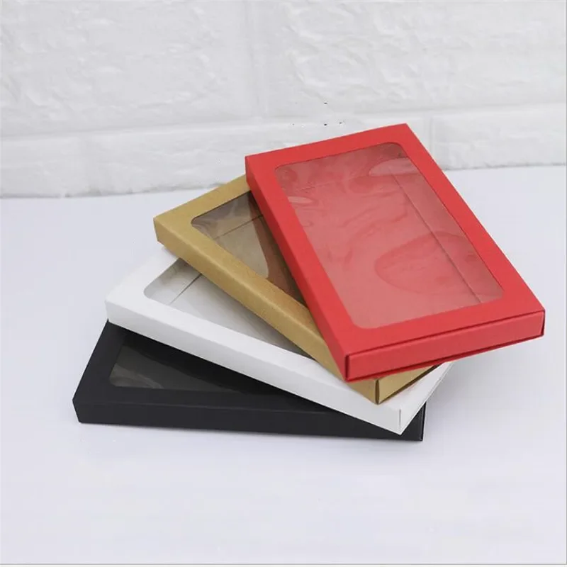 25pcs Kraft Cardboard Phone Case Packaging Box Red/White/Brown/Black Paper Drawer Box With Clear Window