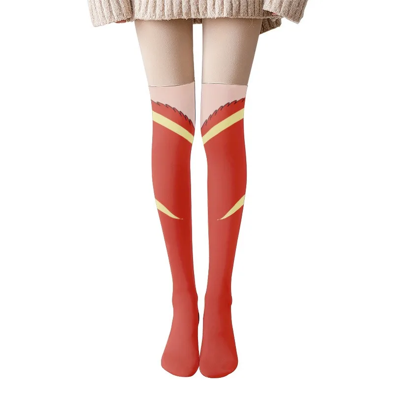 Herfst 2025 Halloween Dag Gedrukt Verlengde Kniekousen Dij Sokken Witte Kousen Anime Animatie Cos Dunne Rechte Buis 75 m