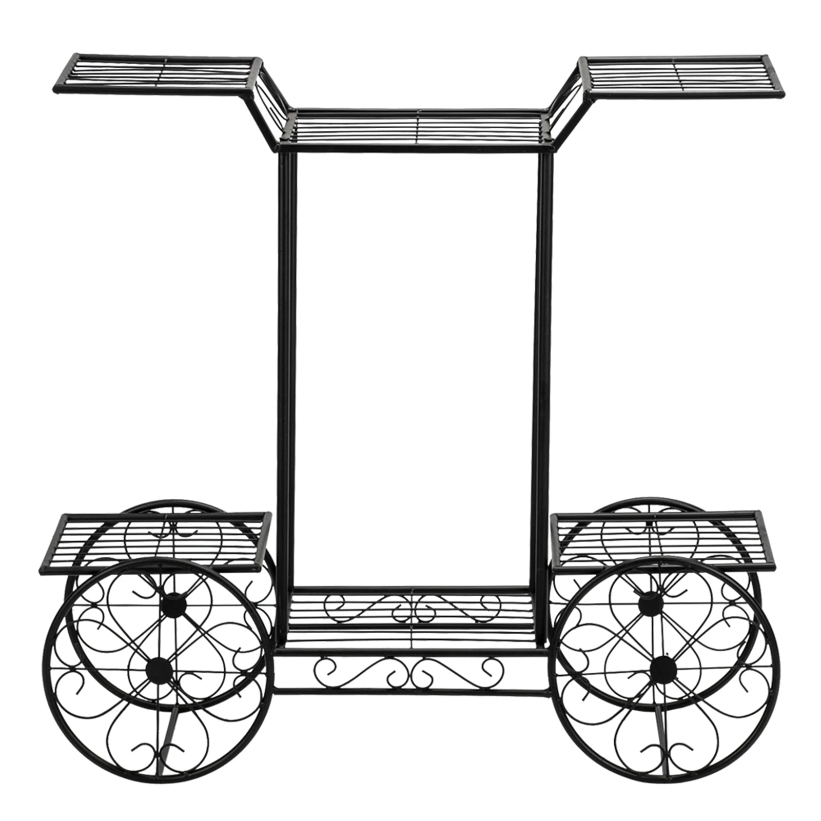 Soporte para 6 plantas con forma de coche de pintura, negro, estante para plantas de madera multiusos, resistente, ideal para decoración de jardín interior, diseño que ahorra espacio