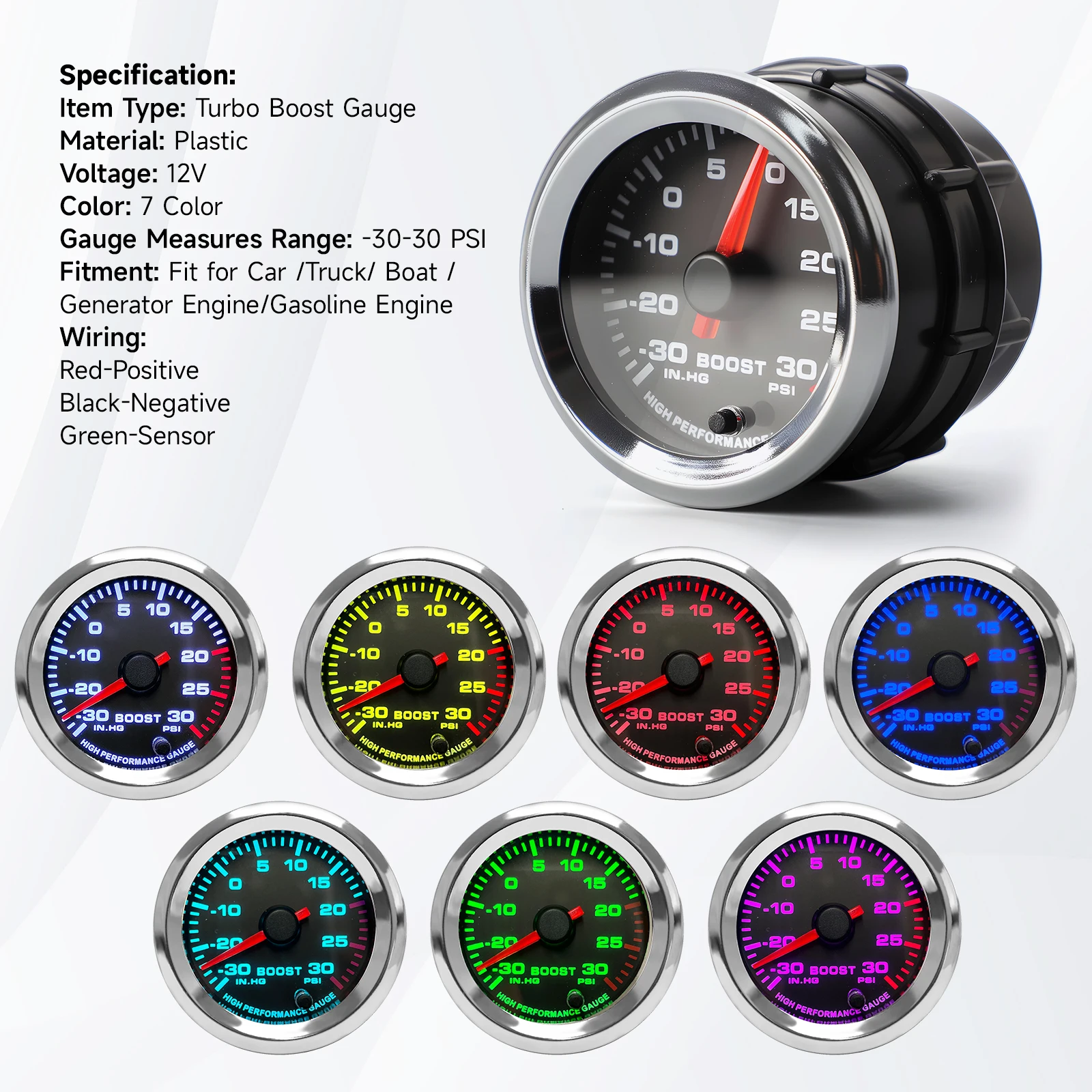 Ladedruckanzeige PSI und Turbo-Ladedruckregler-Kit 12V DC 52mm 7 Farben Auto-Ladedruckanzeige PSI Blau Zweistufiges Ladedruckregler-Kit – Detail 4