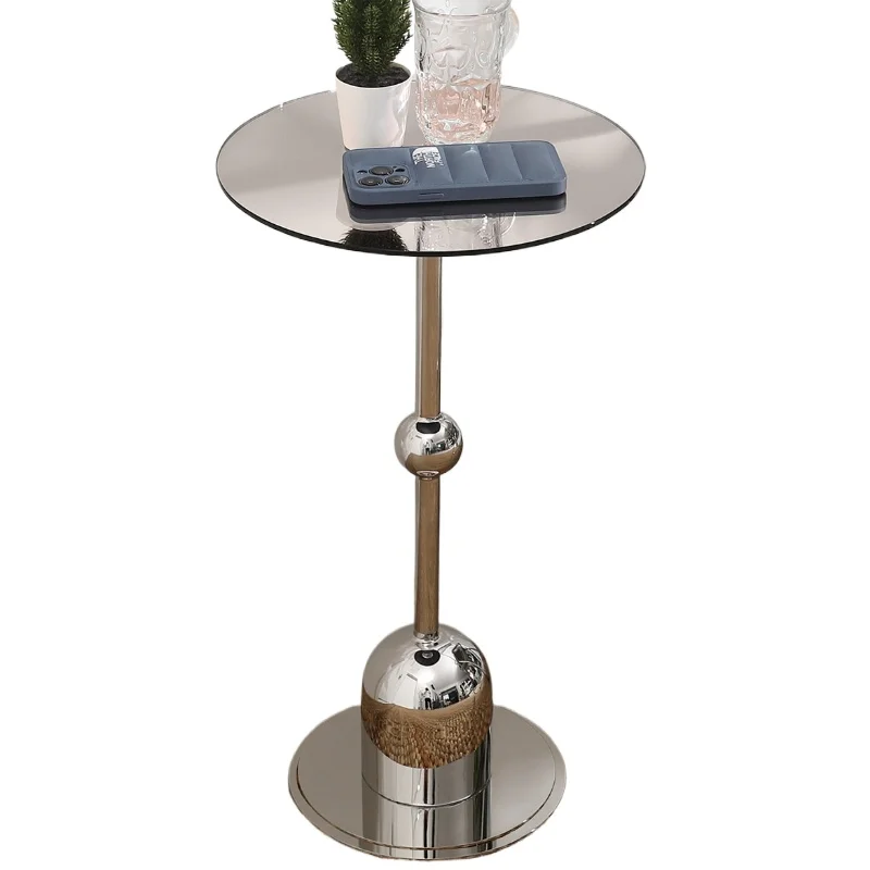 

Yjq round Side Table Coffee Living Room Sofa Small Coffee Table Bedside Household Stainless Steel