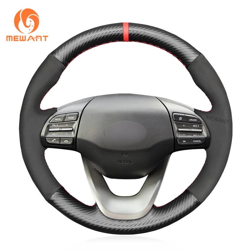 

MEWANT Black Genuine Leather Suede Steering Wheel Cover for Hyundai Kona 2017 2018 2019 2020