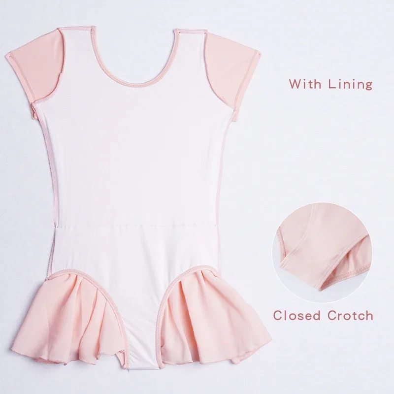 Girls Ballet Leotards With Tutu Chiffon Skirts Dress Short Sleeve Gymnastics Yoga Skate Ballet Kid Stage Practice Dancewear