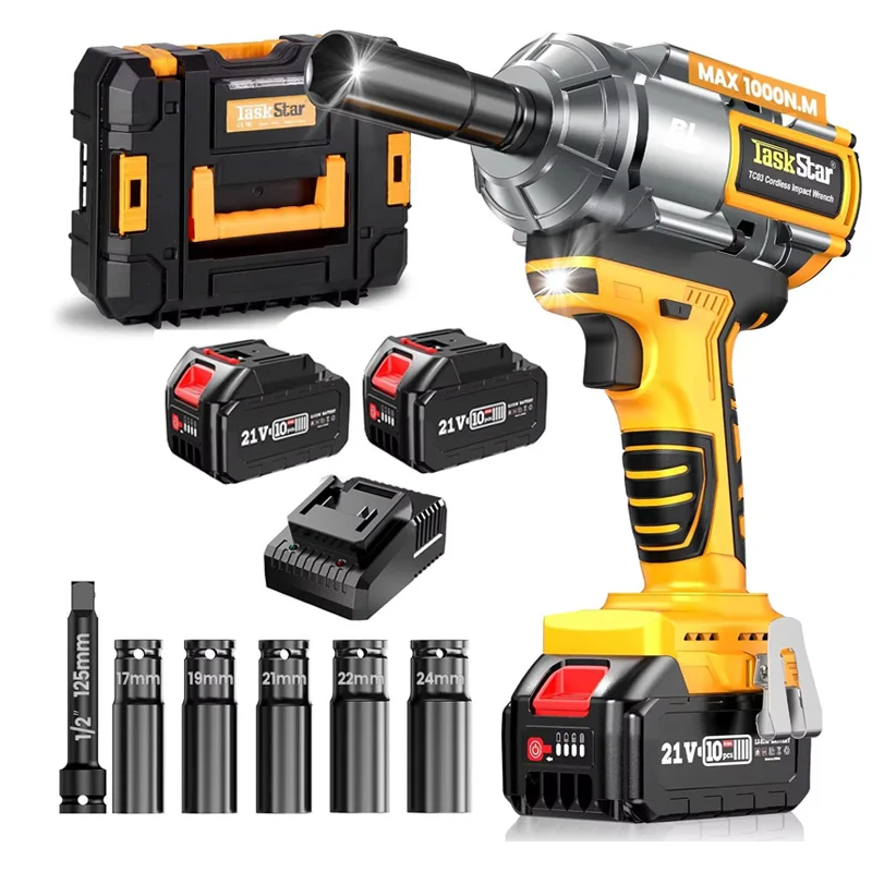 

Беспроводной ударный гайковерт Taskstar 1000 Нм, бесщеточный ударный пистолет, электрический гаечный ключ для аккумуляторного штифта Makita 18 В для шин автомобиля, грузовика